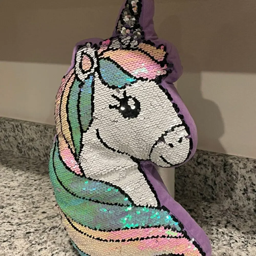 UNICORN PILLOW SEQUIN RAINBOW 16.5’ SOFT PLUSH DECORATIVE KAWAII COLLECTIBLE